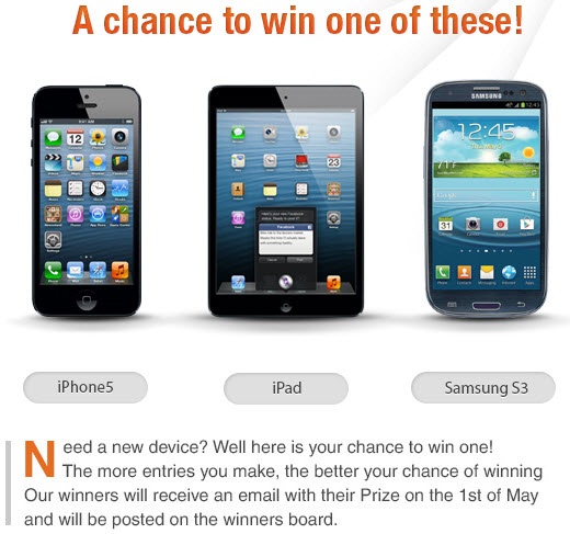 Contest: Share, Tweet, Like, Pin, Follow and win an iPhone 5, iPad Mini or Samsung Galaxy S3