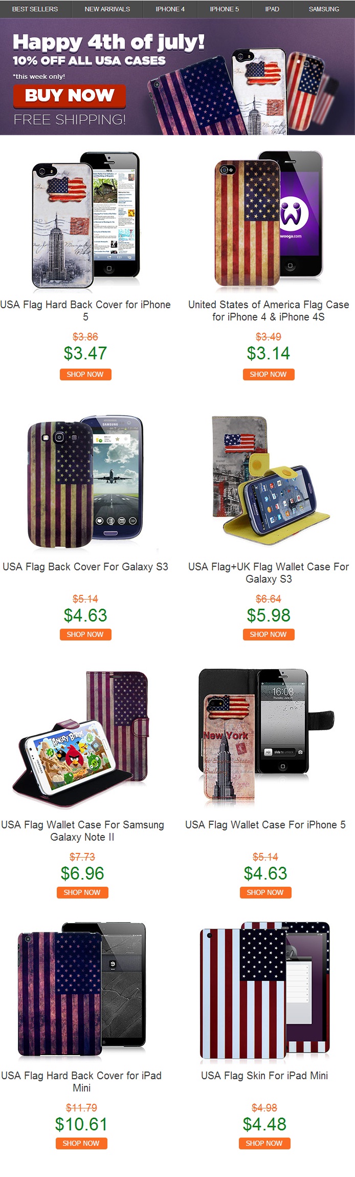 4th of July 10% discount on USA cases 