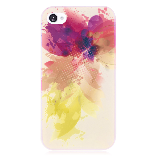 Blue Light Reflective Flower Hard Back Cover for iPhone 4 